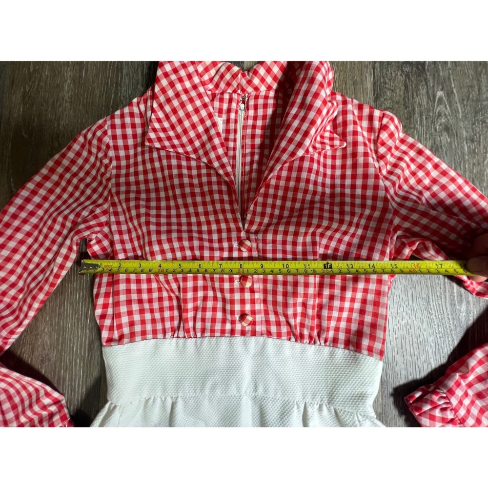 Vintage Maxi Dress XS Red White Gingham Butterfly Good 70s Retro - Picture 2 of 8